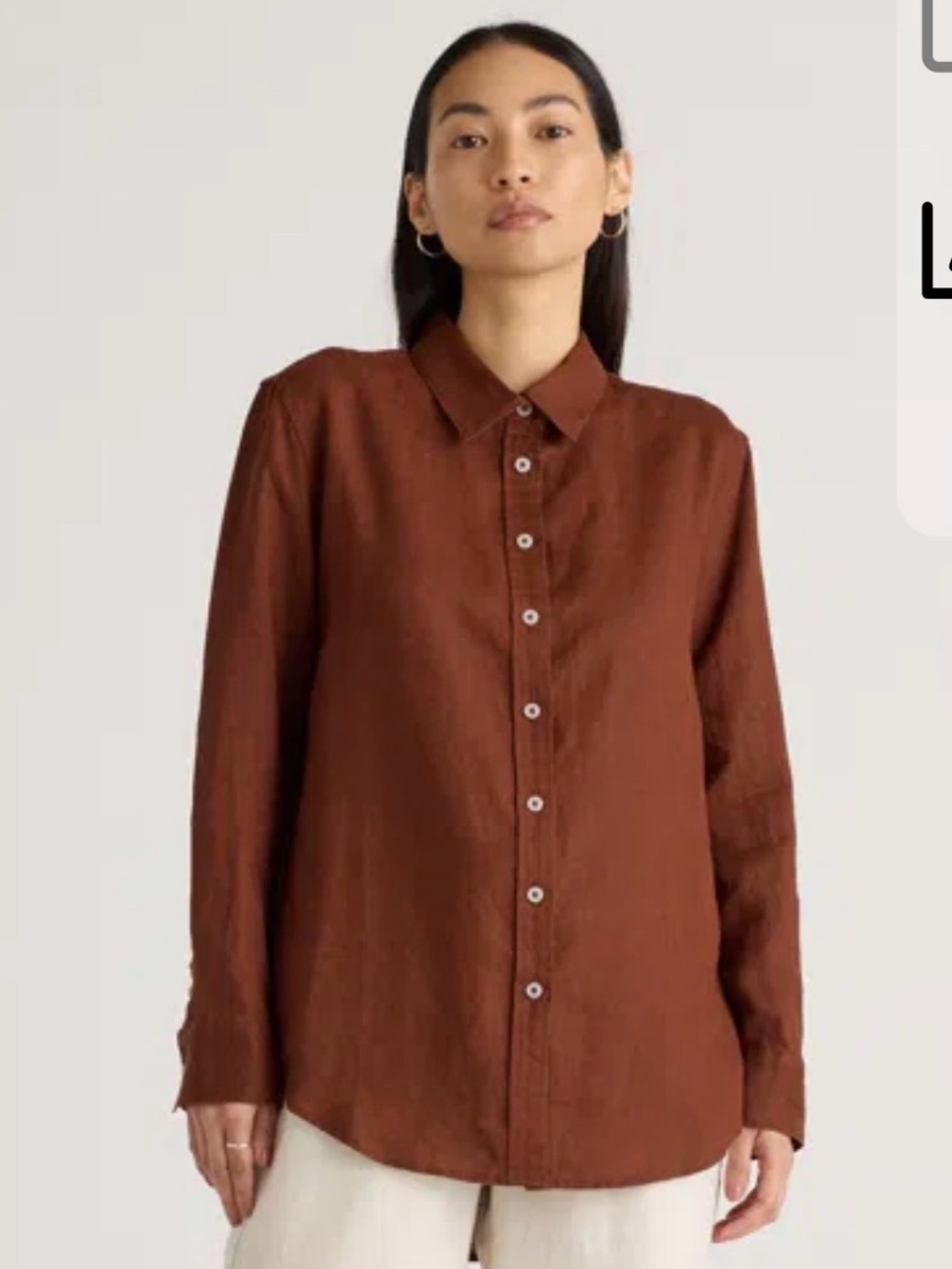 Quince 100% European Linen Long Sleeve Button Down Shirt Brown Size small